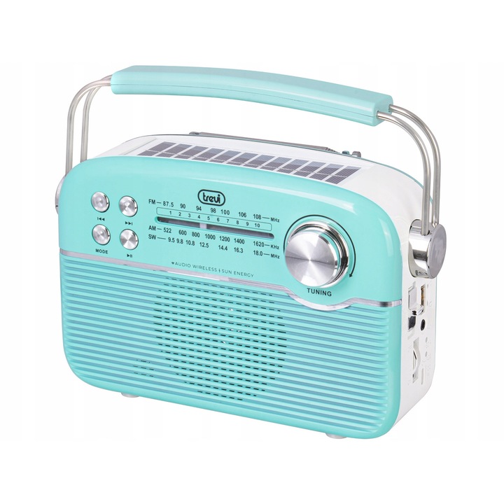 Radio portabil Trevi RA 7F50 BT, turcoaz, Bluetooth, MP3, 25x11x22cm