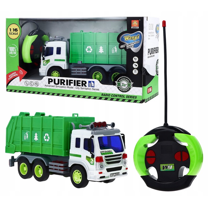 Játékautó, Drobiazgarnia, kukásautó, távirányítós, fehér, 28x8,5x15,5cm