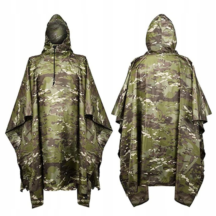 Poncho verde, 200x140cm, accesorii camping, drumetii, set multifunctional