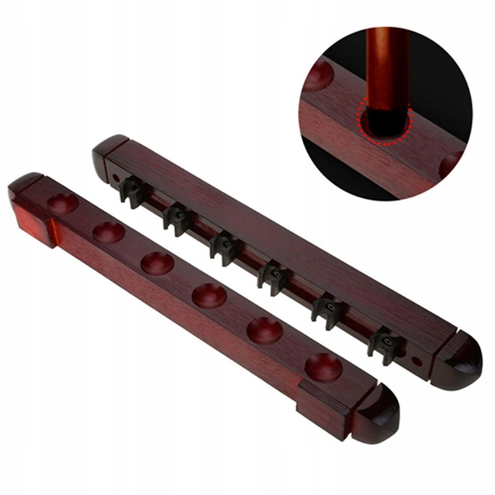 Stativ din lemn pentru 6 bile de biliard, montare pe perete, rosu vin, 40x4,8x3,5cm