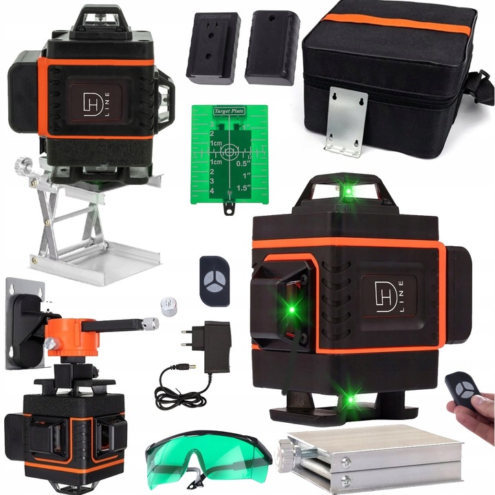 Nivela laser 4D DH Line, 16 linii, verde, set complet, 13x10x13cm
