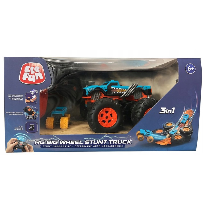 EleFun BIG Wheel Stunt Truck RC autó, szett, 3 az 1-ben, többszínű, távirányítóval