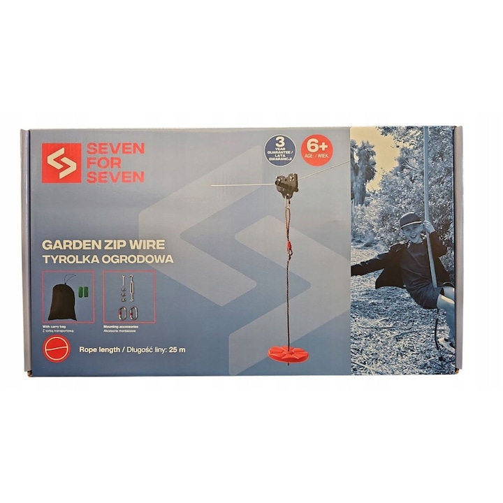 Tyrolka pentru copii, 25m, maxim 50kg, set complet, multicolor