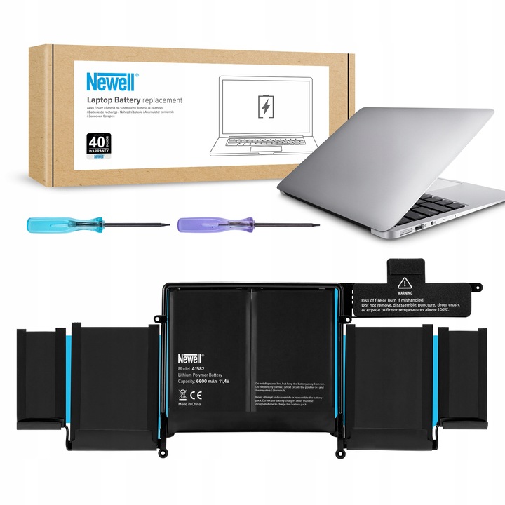 Батерия Newell A1582 6500 mAh за Apple MacBook Pro 13, комплект с отвертки, защита от прегряване, размери 100x74mm