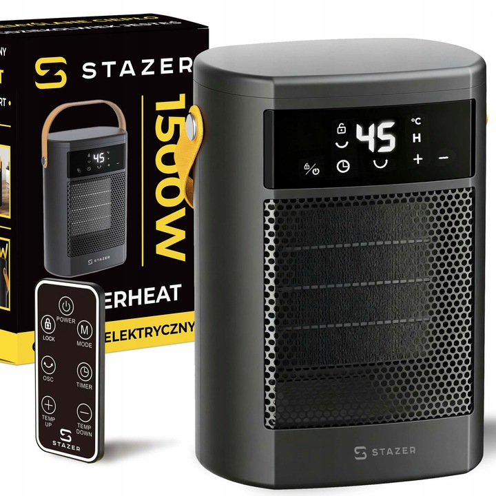 Aeroterma Stazer, termoventilator electric, silentios, cu timer, 1500W