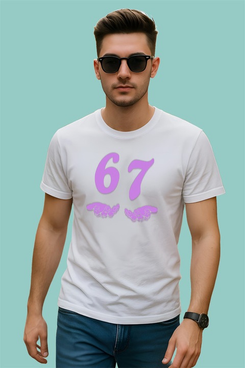 Tricou Barbat SIX SEVEN 67 Aripi Violet Fantasy, Alb