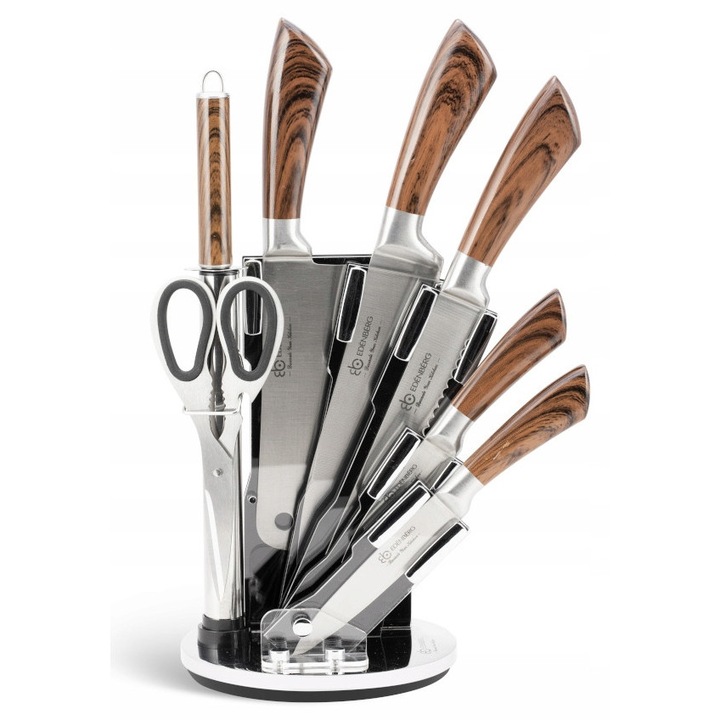 Set de cutite de bucatarie cu suport rotativ, 5 piese, inox, multicolor