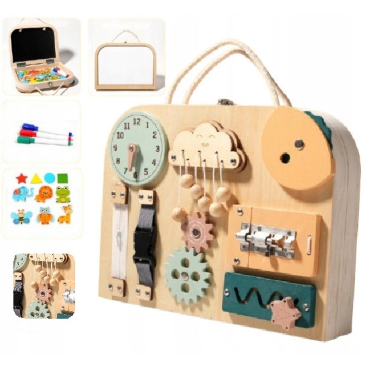 Tabla educational din lemn in forma de valiza, 18 luni+