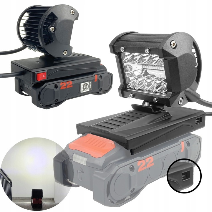 Lampa de lucru LED P4U B22 Nuron, 20 LED Osram, 7000lm, 6500K, neagra, 110x110x26mm