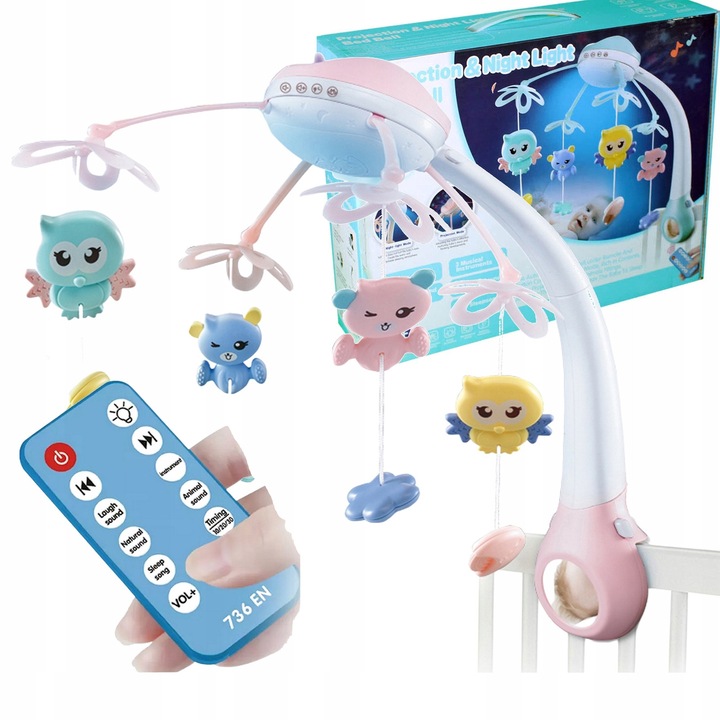 Carusel muzical pentru patut, Sferazabawek, 500 melodii, proiector stele, cu telecomanda