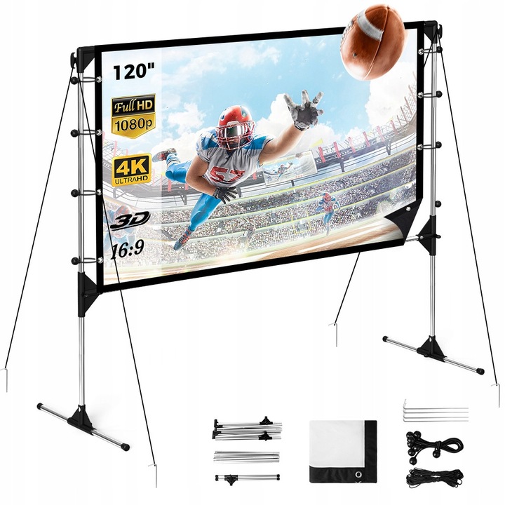 Ecran de proiectie portabil 120 inch 266x149cm cu suport, unghi de vizualizare 160°