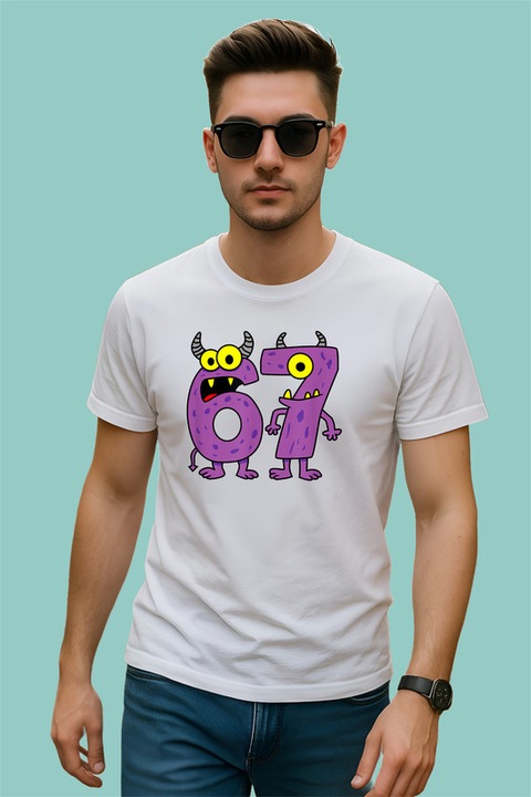 Tricou Barbat SIX SEVEN 67 Cartoon 6 si 7 Running, Alb