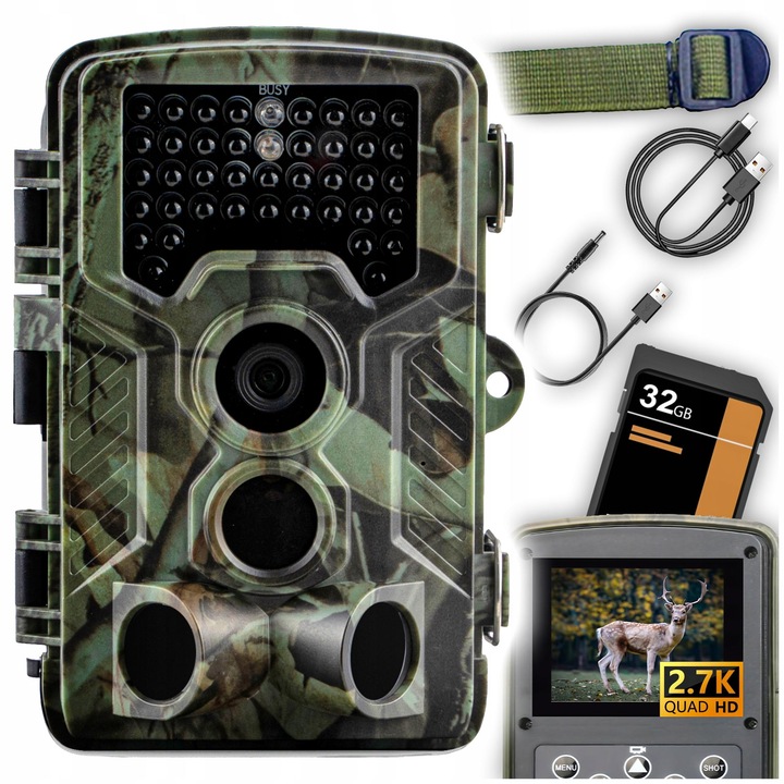 Camera video sport, PR700, 34 diode, 58MP, 2.7K, 14x9.5cm, set complet cu card SD 32GB