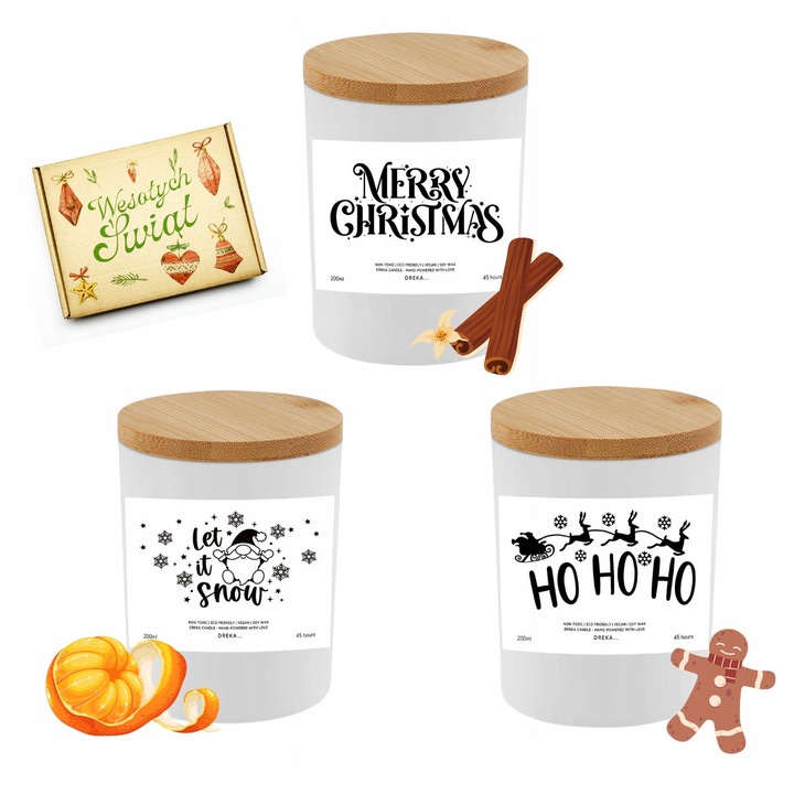 Set de 3 lumanari parfumate din ceara soia, Christmas Cookie, Vanilie & Cynamon, Portocala, 9x7cm