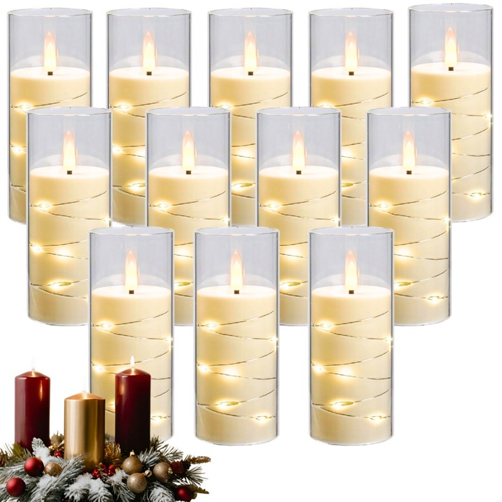 DDOO 12 db elektromos gyertya készlet, 12,5 cm, lánghatás, többszínű