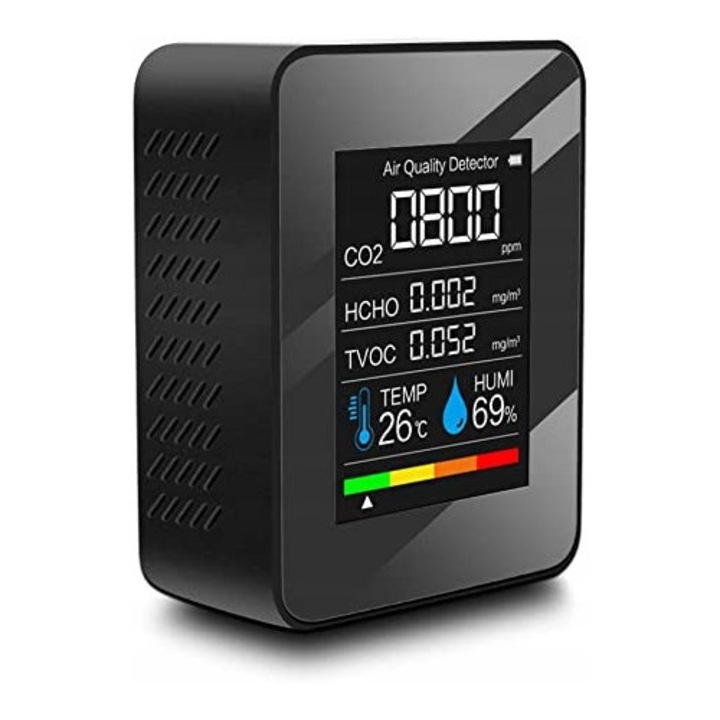 Detector calitate aer, 5 in 1, negru, 70x90x35mm