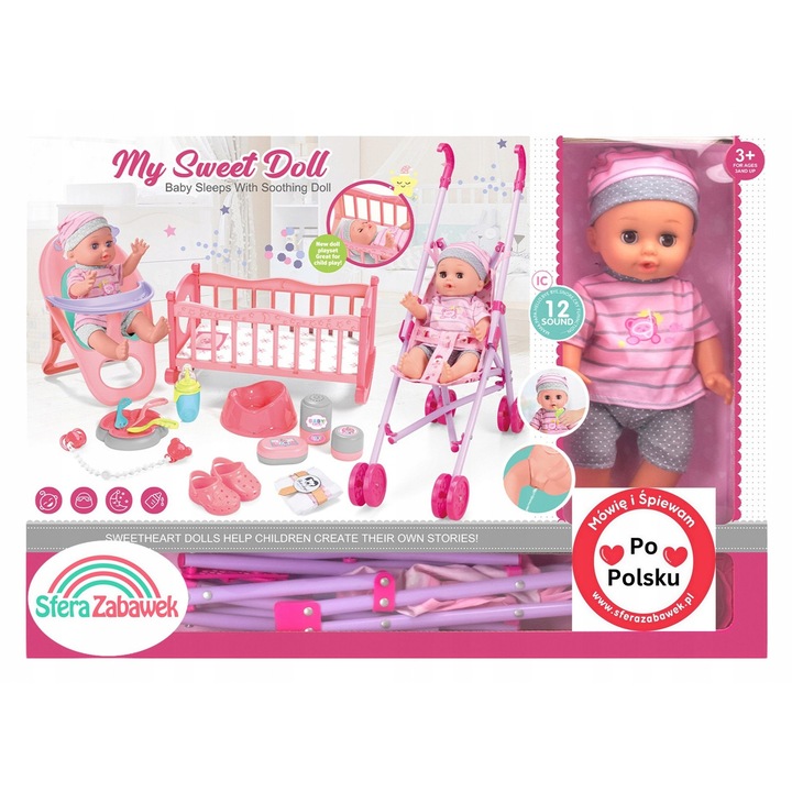 Интерактивна кукла Мартинка с количка и легло, говори на полски, пие и пишка