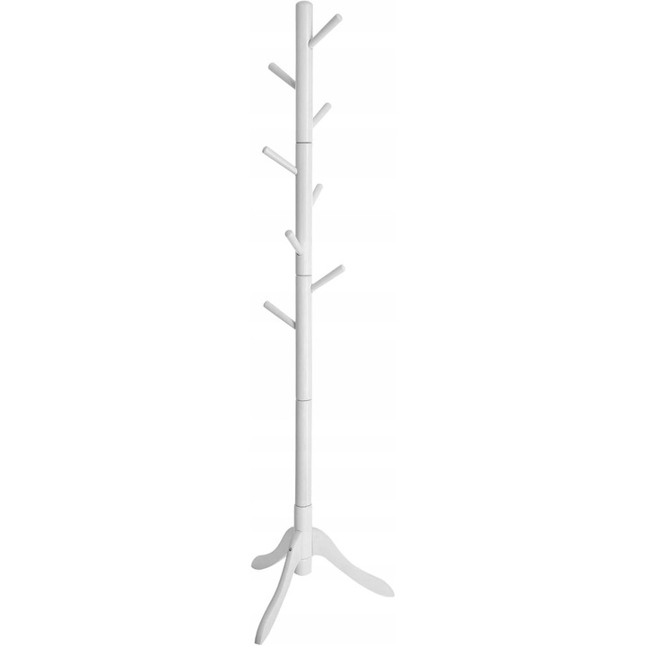 Cuiere din lemn masiv, 8 carlige, alb, 57x175cm, set ajustabil