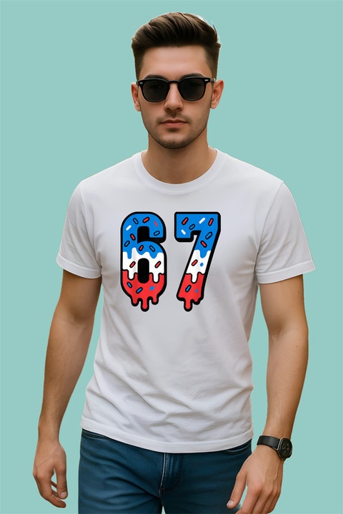 Tricou Barbat SIX SEVEN 67 Drip Tricolor, Alb