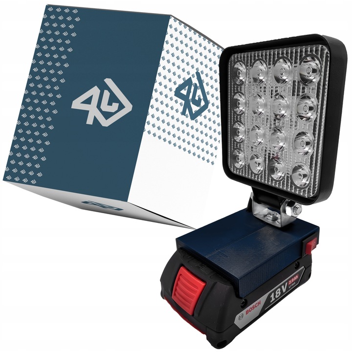 Работна лампа P4U, 16 LED Osram, 3900lm, 6000K, 110x110x26mm, водоустойчива, комплект без батерия