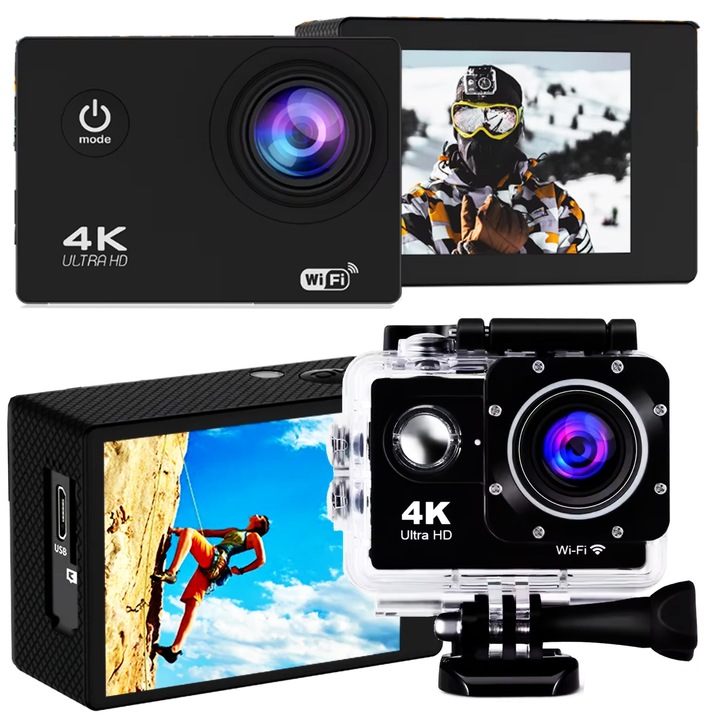 Camera sportiva DRMZ Action Xtreme PRO 2, rezistenta la apa 30m, WiFi, 6x4x2.8cm