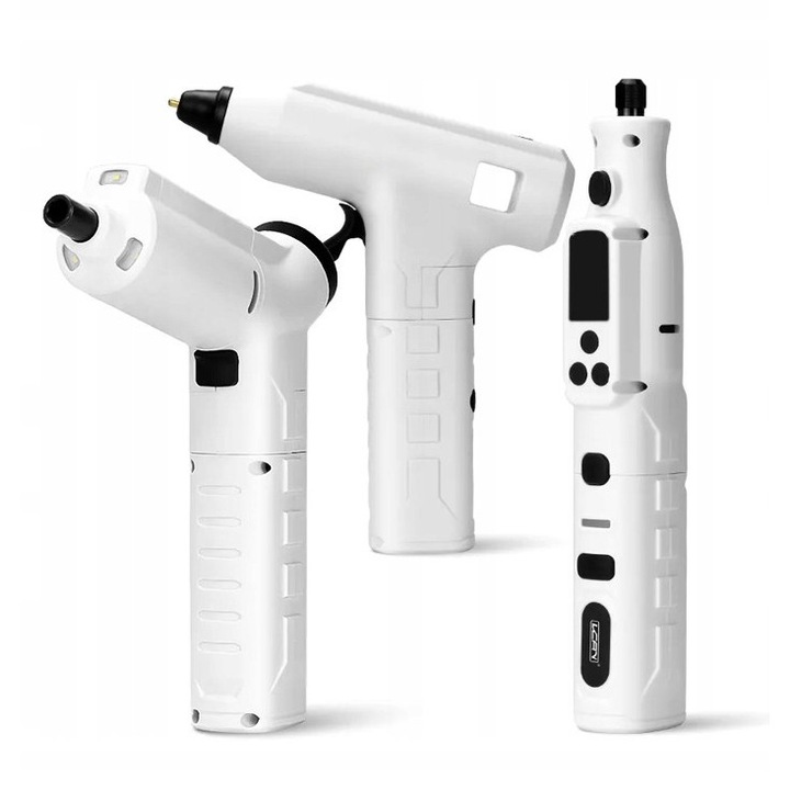 Set unelte 3 in 1, surubelnita electrica, pistol de lipit, unelte rotative, LED, 3,7V 2000mAh