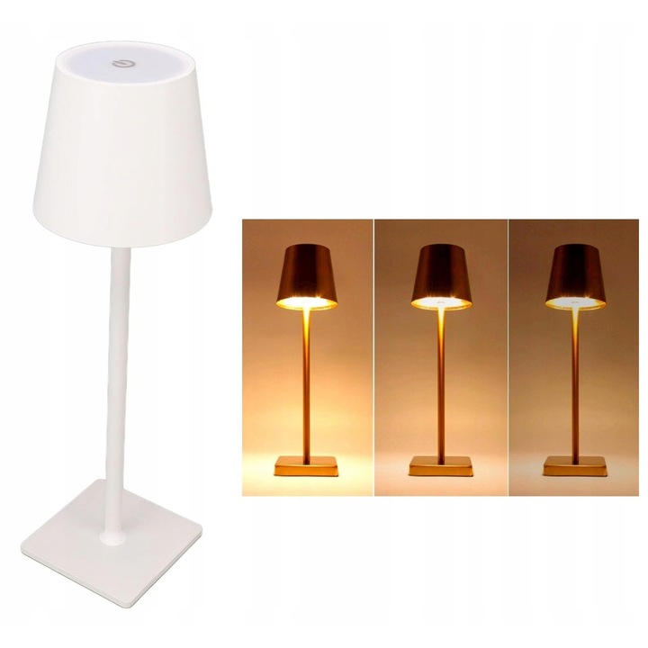 Lampa de masa LED fara fir, 5200 mAh, reglare intensitate, IP54, alba