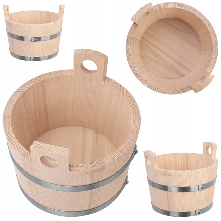 Fából készült szaunavödör, Kadax, 5L, fogantyúkkal, fa színű