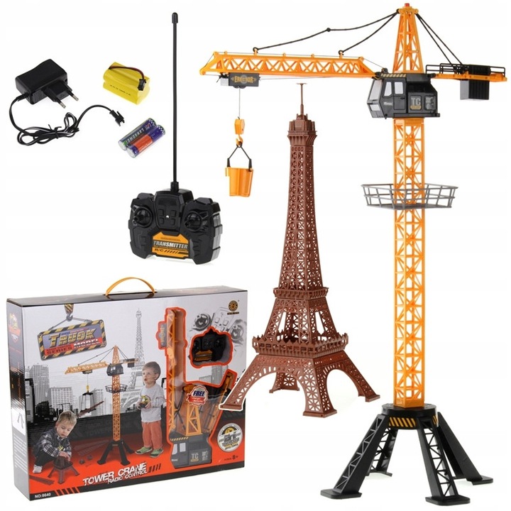 Радиоуправляем кран Максик, 88см, с Айфелова кула 45см, пълен комплект, жълто-черен