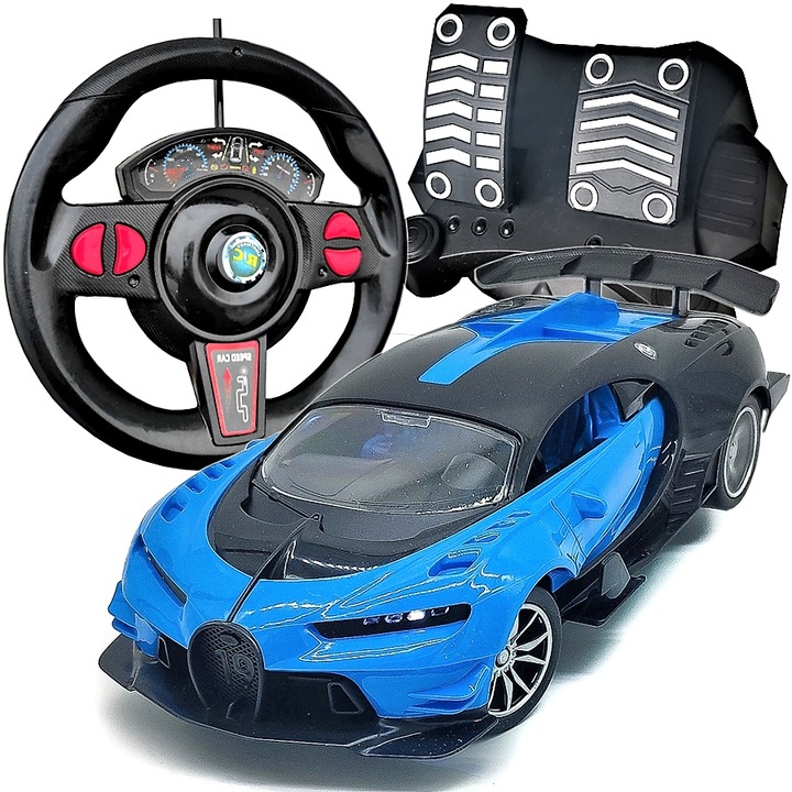 Távirányítós autó, kormánykerékkel és pedálokkal, mérete 28x13x7cm, 6 év+