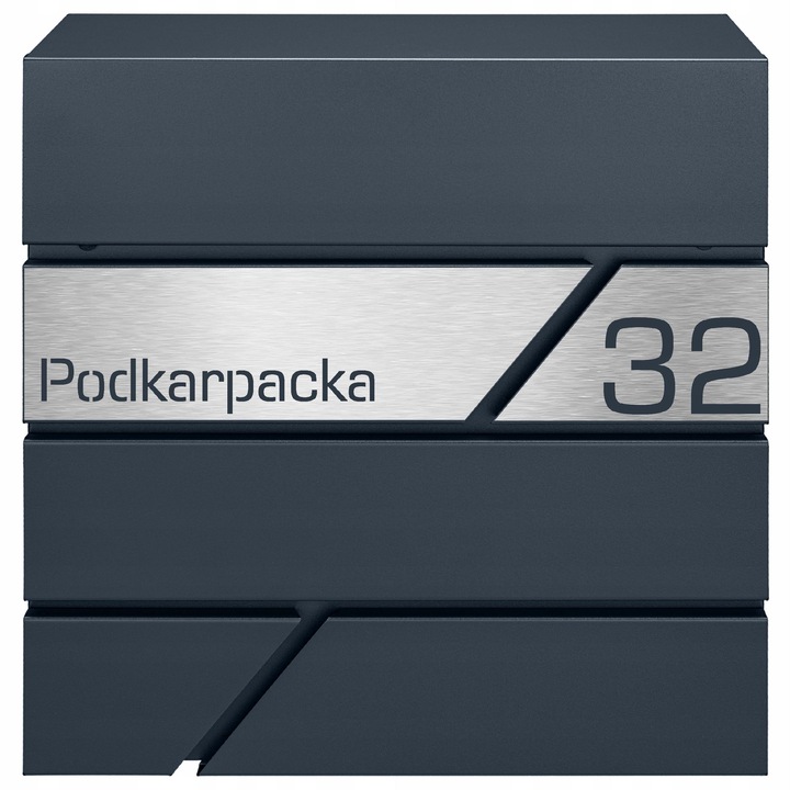 Cutie postala M-TEC Modern, antracit, 37x37x10,5cm, cu suport pentru ziare, personalizata cu placuta gravata