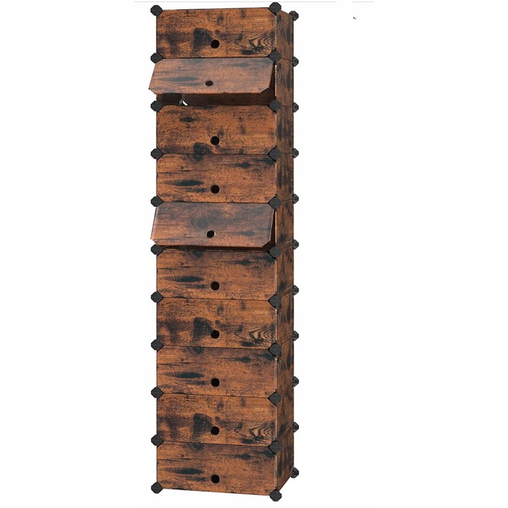 Cipőtároló szett, 10 polcos, kihúzható, vintage barna színű, mérete 83x31x88cm