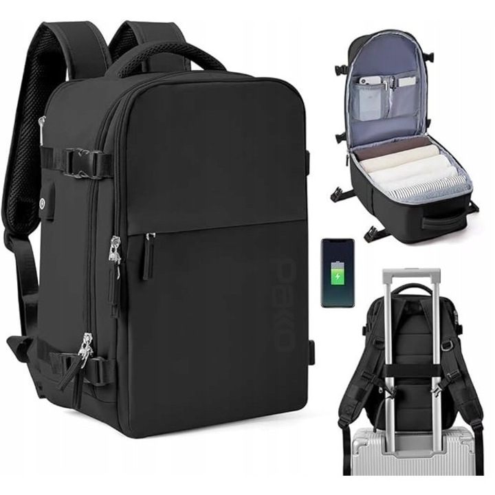 Rucsac multifunctional pentru laptop 15,6'', impermeabil, cu port USB, dimensiuni 40x25x20 cm, set de calatorie