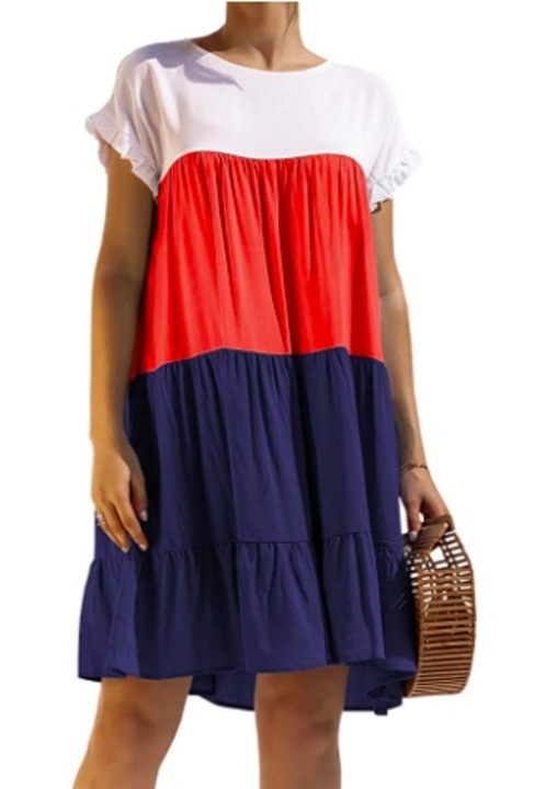 Лятна рокля, многоцветна, от смес от памук, модел S-34, с волани, универсален комплект, Един размер INTL