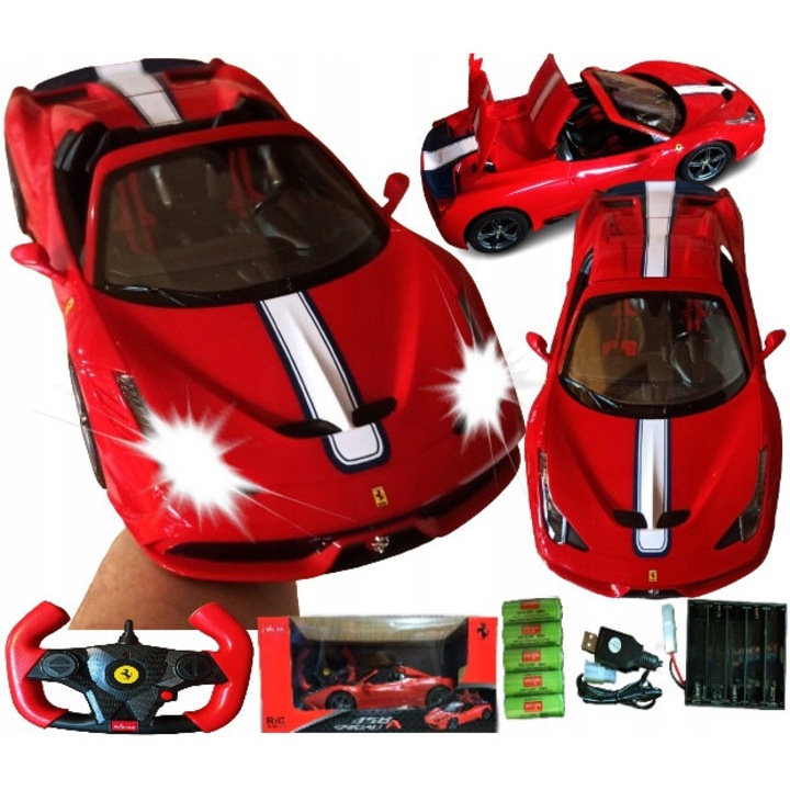 Masinuta Rastar Ferrari 458, zburator, 2,4 GHz, 35x17x9cm, set cu acumulatori si incarcator