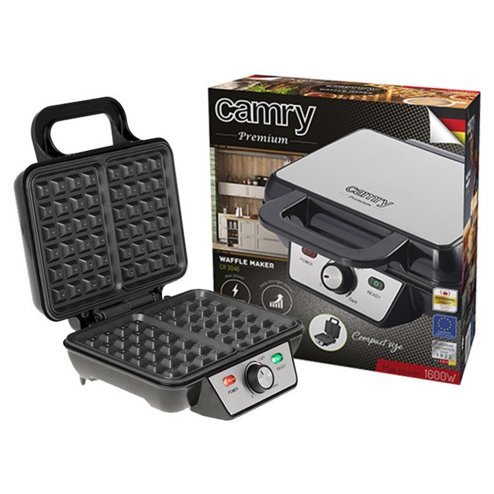 Gofronier 1600W Camry, 2 gofre mari, reglare temperatura, negru