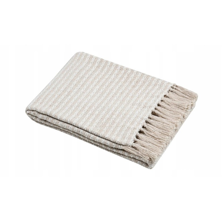 Patura din bumbac BALMA cu franjuri, 125x150 cm, bej