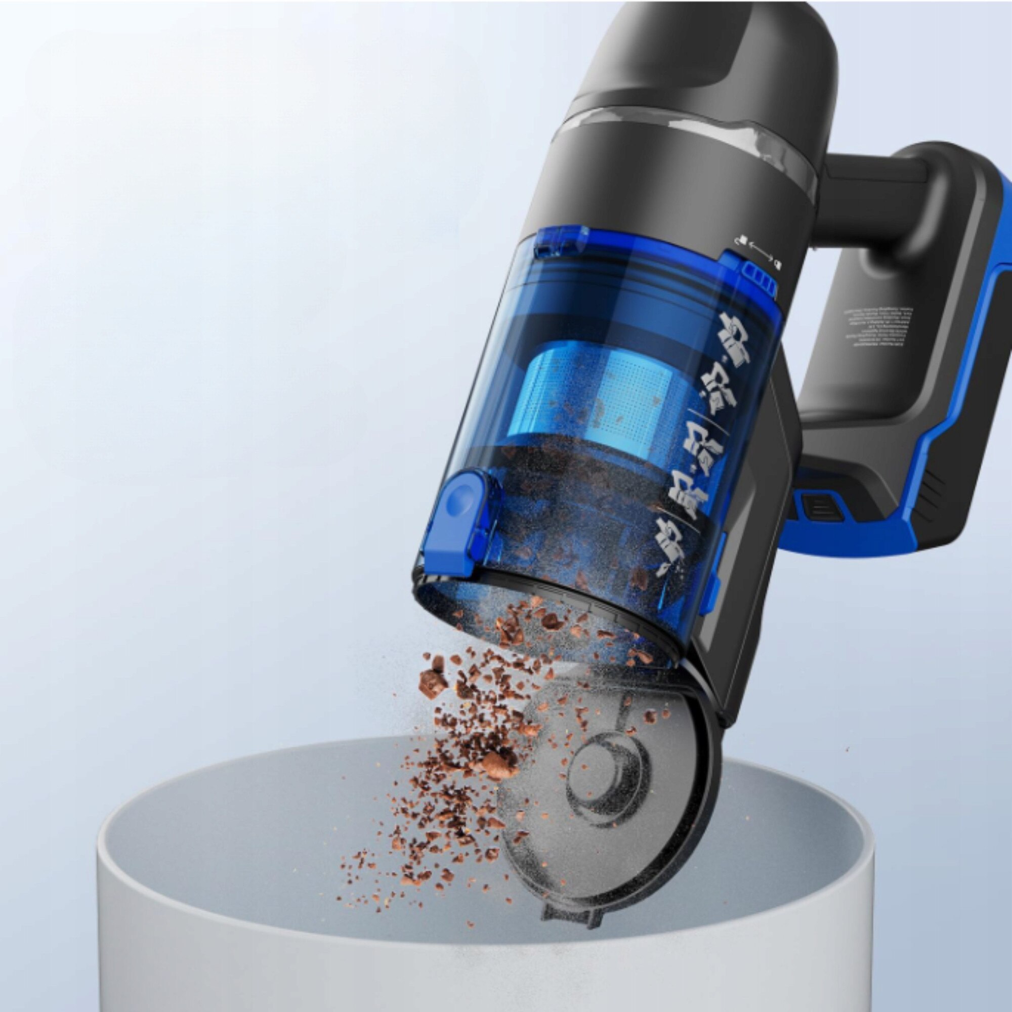 Aspirator vertical fara fir OMISOON JS-AV03B01 450W, putere de aspiratie 35kPa, filtrare HEPA, capacitate 0,8L, albastru-negru
