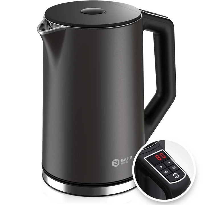 Fierbator electric Balter WK-12-GR 1,5L, 2200W, temperatura reglabila 40-100°C, gri