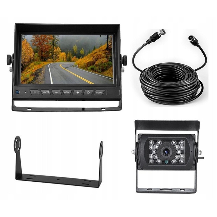 Set camera de marsarier AHD 1080P cu monitor 7", Kopier, 18 LED-uri IR, 12/24V, negru