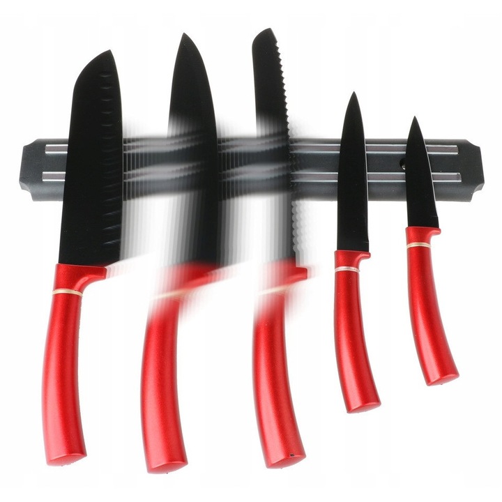 Set de cutite de bucatarie cu suport rotativ, 5 piese, inox, ergonomic