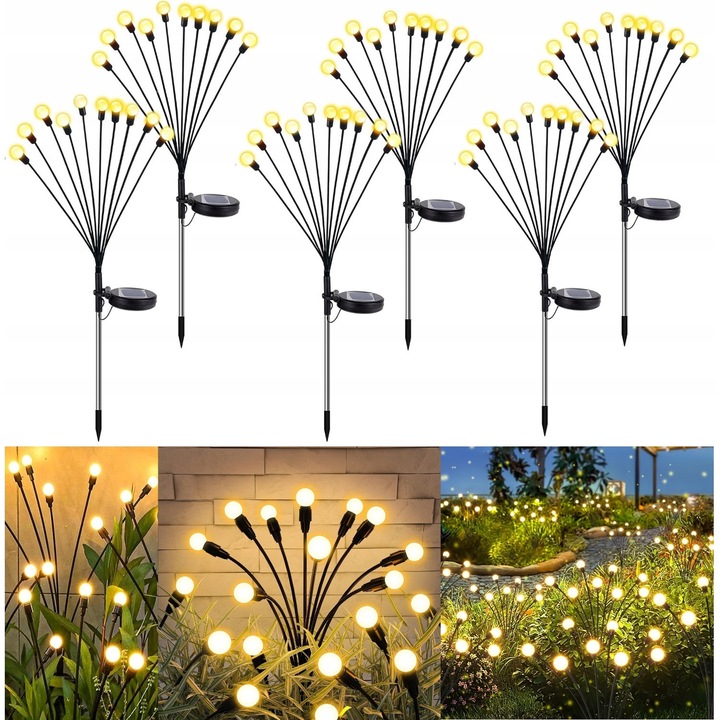 Set 6 lampi solare de gradina, 10 LED, alb cald, 65cm, negru