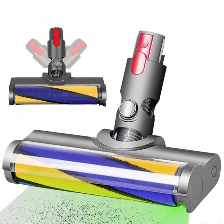 Perie rola moale cu LED pentru aspiratoare Dyson V7, V8, V10, V11, V15, 25,5x10,5cm, reutilizabila