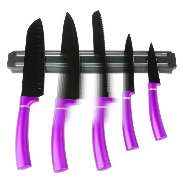 Set de cutite de bucatarie cu suport, 5 piese, inox, multicolor