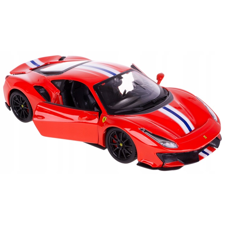 Fém kisautó, Ferrari 488 Pista modell 1:24, BBurago, piros, méretei 19,5x9,5x5cm