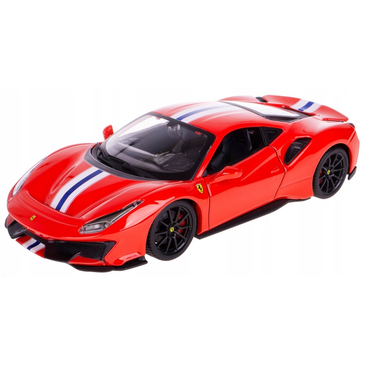 Fém kisautó, Ferrari 488 Pista modell 1:24, BBurago, piros, méretei 19,5x9,5x5cm