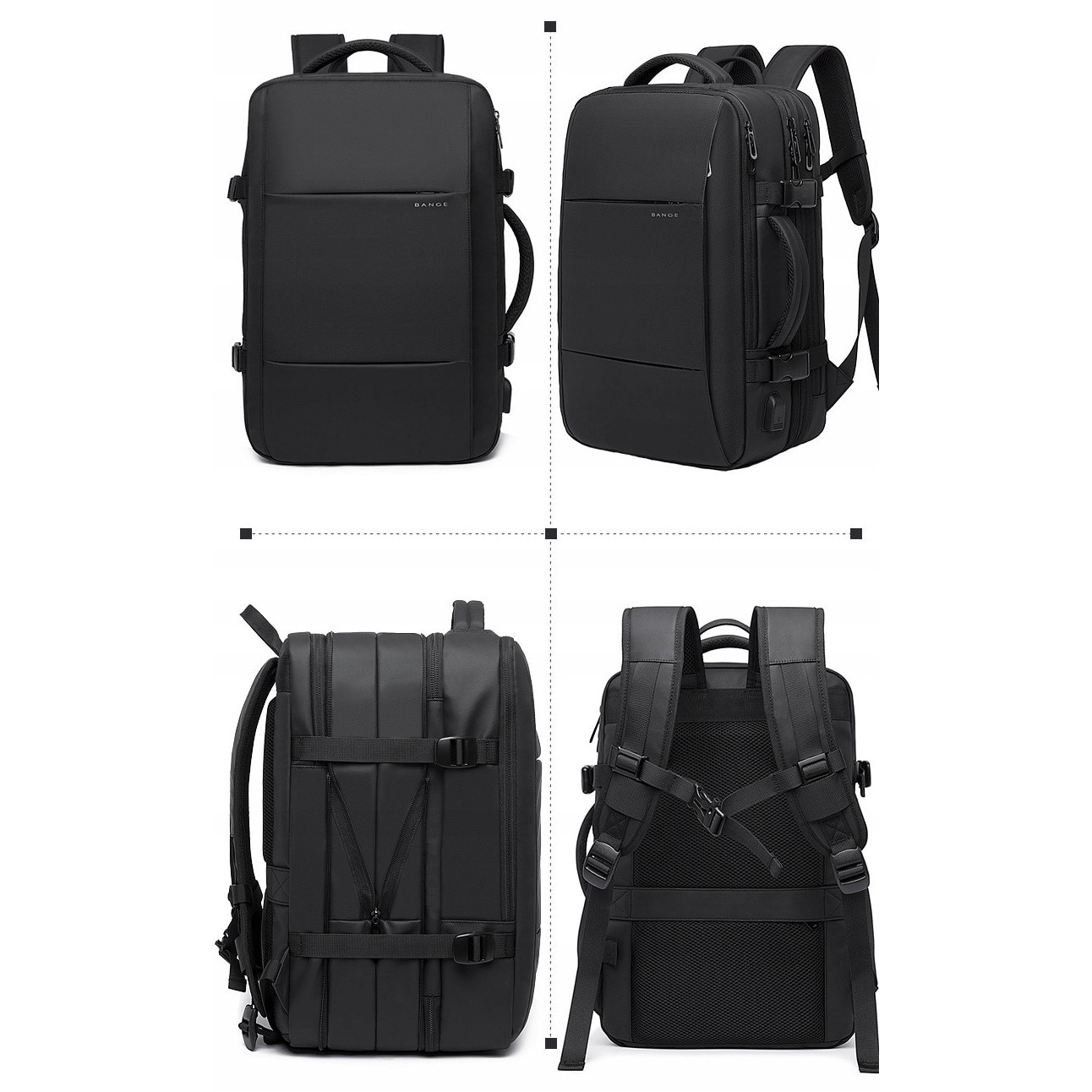 Rucsac laptop Bange, 17,3'', waterproof, cu port USB, negru, 30-38l