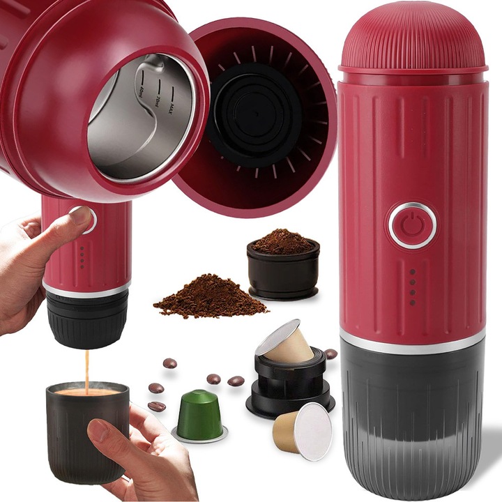 Преносим еспресо апарат Mobes, 19 бара, 100W, червен