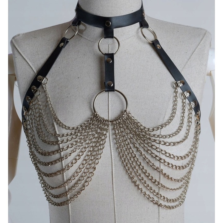 Set Erotita Harnnes BDSM, Choker, Ecologic, , 34-41cm, 70-100cm