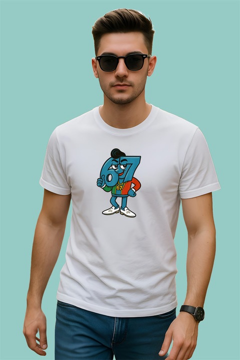 Tricou Barbat SIX SEVEN 67 Personaj 7 Urban Cool, Alb